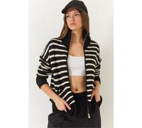 Bianco Lucci Womens Striped Zip-Up Knitwear Cardigan with Pockets - Multicolour - Size Small/Medium