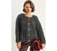 Bianco Lucci Womens Textured Button-Up Cardigan - Charcoal - Size Small/Medium