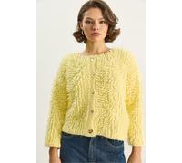 Bianco Lucci Womens Textured Button-Up Cardigan - Yellow - Size Small/Medium