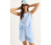 Bianco Lucci Womens Textured Cotton Two-Piece Coord Set with Crew Neck - Light Blue - Size Small