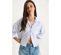 Bianco Lucci Women's Textured Crop Shirt with Button Closure & Pocket in Baby Blue | Size: Medium Bianco Lucci Baby Blue M