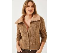 Bianco Lucci Women's Textured Faux Fur Shawl Collar Cardigan in Camel Bianco Lucci Camel One Size