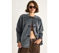 Bianco Lucci Womens Textured Gabardine Buttoned Coat with Jacket Collar - Dark Grey - Size Large