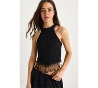 Bianco Lucci Womens Textured Halter Crop Blouse - Black - Size Small/Medium
