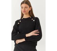 Bianco Lucci Women's Textured Knitwear Crew Neck Sweater with Buttons in Black Bianco Lucci Black One Size