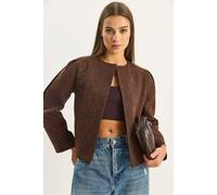 Bianco Lucci Women's Textured Open Collar Lined Jacket in Chocolate | Size: Small Bianco Lucci Chocolate S