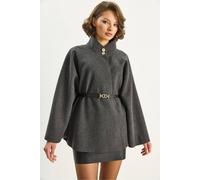 Bianco Lucci Women's Textured Overcoat with Button Closure in Charcoal Bianco Lucci Charcoal One Size