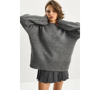 Bianco Lucci Women's Textured Oversize Knit Sweater with Crew Neck in Charcoal Bianco Lucci Charcoal One Size
