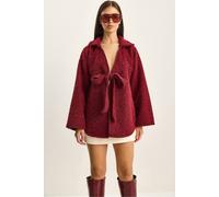 Bianco Lucci Women's Textured Oversized V-Neck Tie Closure Cardigan in Burgundy | Size: Large Bianco Lucci Burgundy L