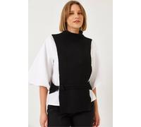 Bianco Lucci Women's Textured Ribbed Turtleneck Top with Bow in Black Bianco Lucci Black One Size