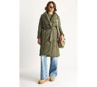 Bianco Lucci Women's Textured Shawl Collar Midi Puffer Jacket with Tie Closure in Khaki | Size: Large Bianco Lucci Khaki L