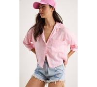 Bianco Lucci Women's Textured Striped Crop Shirt with Button Closure & Pocket in Light Pink | Size: Large Bianco Lucci Light Pink L