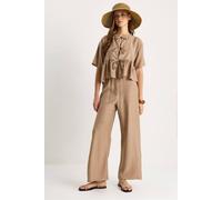 Bianco Lucci Women's Textured Two-Piece Coord Set with Ruffle Detail in Light Brown | Size: Small Bianco Lucci Light Brown S