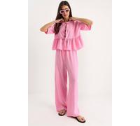 Bianco Lucci Women's Textured Two-Piece Coord Set with Ruffle Detail in Light Pink | Size: Small Bianco Lucci Light Pink S