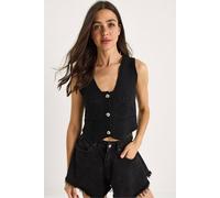Bianco Lucci Women's Textured V-Neck Button Closure Crop Sweater Vest in Black Bianco Lucci Black One Size