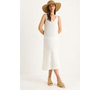 Bianco Lucci Womens Textured V-Neck Midi Knit Dress with Back Print - Beige