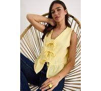 Bianco Lucci Women's V-Neck Crepe Blouse with Bow Tie in Lemon | Size: Small Bianco Lucci Lemon S