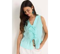 Bianco Lucci Women's V-Neck Crepe Blouse with Bow Tie in Mint | Size: Medium Bianco Lucci Mint M
