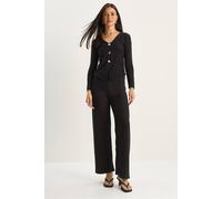 Bianco Lucci Women's V-Neck Knitted Wide Leg Two-Piece Set in Black | Size: Small Bianco Lucci Black S