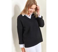 Bianco Lucci Womens V-Neck Long Sleeve Sweater - Black - Size Small/Medium