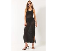 Bianco Lucci Womens V-Neck Midi Slit Dress - Black - Size Small/Medium