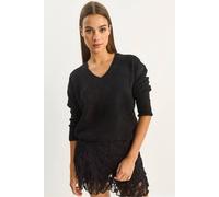 Bianco Lucci Women's V-Neck Textured Knit Sweater in Black Bianco Lucci Black One Size