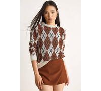 Bianco Lucci Women's Women's Crew Neck Knitted Sweater with Diamond Pattern Bianco Lucci Multicolor One Size