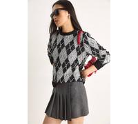 Bianco Lucci Women's Women's Crew Neck Knitted Sweater with Diamond Pattern in Black Bianco Lucci Black One Size