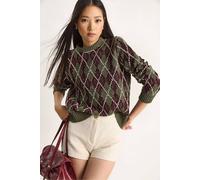 Bianco Lucci Women's Women's Crew Neck Knitted Sweater with Diamond Pattern in Khaki Bianco Lucci Khaki One Size