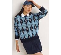 Bianco Lucci Women's Women's Crew Neck Knitted Sweater with Diamond Pattern in Navy Bianco Lucci Navy One Size