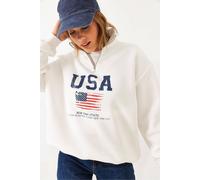 Bianco Lucci Women's Zip-Up Printed Sweatshirt in White | Size: Medium Bianco Lucci White M