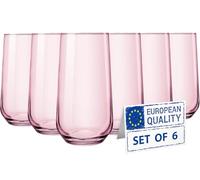 Biandeco Pink Drinking Glasses Set of 6 | 16 oz Pink Glass Cups | Highball Drinkware for Cocktails, Long Drink, Water, Mojito, Juice, Soda