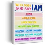 BIANMTSW Biblical Affirmations for Children Canvas, Who Does God Say I Am Poster, Positive Christian Identity Wall Art for Kids Room, Classroom and Nursery Unframed,12x18inch(30x45cm)