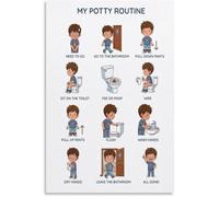 BIANMTSW Boy Toilet Training Poster Potty Routine Chart Autism ADHD Friendly Step by Step Canvas Wall-Art Room Decor Framed,16x24inch(40x60cm)