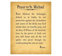 BIANMTSW Catholic Prayer Wall Art St Michael the Archangel, Framed Canvas Print with Inspirational Quote, Defend Us in Battle Decor for Home and Church Framed,12x18inch(30x45cm)