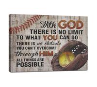 BIANMTSW Christian Softball Player Wall Art - Religious Inspirational Poster with Sport Quote and Scripture, Faith-Based Gift for Athletes, Boys Room and Home Gym Unframed,16x24inch(40x60cm)