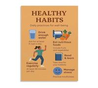BIANMTSW Healthy Habits for a Better Life Motivational Educational Poster Canvas Wall-Art for Home Office Gym Decor Unframed,08x12inch(20x30cm)