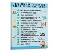 BIANMTSW Healthy Habits to Teach Your Poster Educational Classroom Wall-Art Canvas Print Manners Chart for Bedroom Living Room Decor Framed,08x12inch(20x30cm)