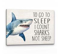 BIANMTSW Kids Shark Poster: Count Sharks Not Sheep for Sweet Dreams, Ocean Themed Canvas Art, Fun Wall Decor for Nursery or Bedroom Framed,16x24inch(40x60cm)