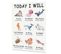 BIANMTSW Kindness Themed Ocean Animal Wall-Art for - Today I Will Be Kind Like the Walrus Canvas Print, Inspirational Nursery Decor with Affirmations for Toddlers Unframed,12x18inch(30x45cm)