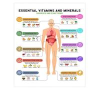 BIANMTSW Nutrition Reference Chart Vitamins Minerals Food List Micronutrients Healthy Protein Poster Fitness Meal Wall-Art Framed,12x18inch(30x45cm)