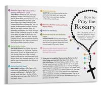 BIANMTSW Rosary Prayer Guide Canvas Art Framed Print with Step by Step Instructions for and Spiritual Practice Framed,12x18inch(30x45cm)