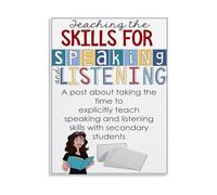 BIANMTSW Speaking and Listening Skills Poster Secondary Education Visual Guide for Classroom Communication Canvas Wall-Art Framed,08x12inch(20x30cm)