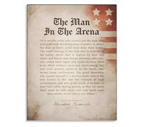BIANMTSW The Man In The Arena Speech Poster Vintage Office Decor | Retro styled canvas art featuring iconic words about striving erring and trying again(Framed,12x18inch(30x45cm))