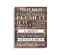 BIANMTSW Unspoken Bathroom Rules Art, Rustic Funny Canvas for Guest Suite, Camp, Airbnb Rental, Conversation Starter Decor(Framed,08x12inch(20x30cm))
