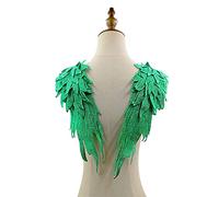 Bianriche Lace Embroidery Applique Patch Accessorie Wing Sewing for Bodice Wedding Costumes Dress Jacket 39 * 15cm, Green