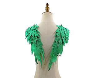 Bianriche Lace Embroidery Applique Patch Accessorie Wing Sewing for Bodice Wedding Costumes Dress Jacket 39 * 15cm, Green