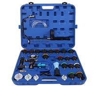 BIANRUN 33pcs Radiator Pressure Tester Kit - Universal Coolant System Detector Set for Auto Motorcycle - Test Radiator Cap, Water, Cooling System - Includes Pump, Thermometer, Gauge, Adapters