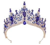 BIANRUN Tiaras and Crowns for Women, Gorgeous Forest Crystal Diadem Tiaras Royal Queen Bridal Crown Luxury Wedding Dress Hair Jewelry Bridal Costume Accessories.Gold Blue