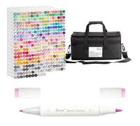 Bianyo 366 Colors Dual Tip Professional Alcohol Markers Set, Brush and Fine Tips for Illustration Portraits Comics Fashion Architecture, Includes Carry Bag with Shoulder Strap